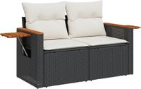 vidaXL Tuinbank 2-zits met kussens poly rattan zwart