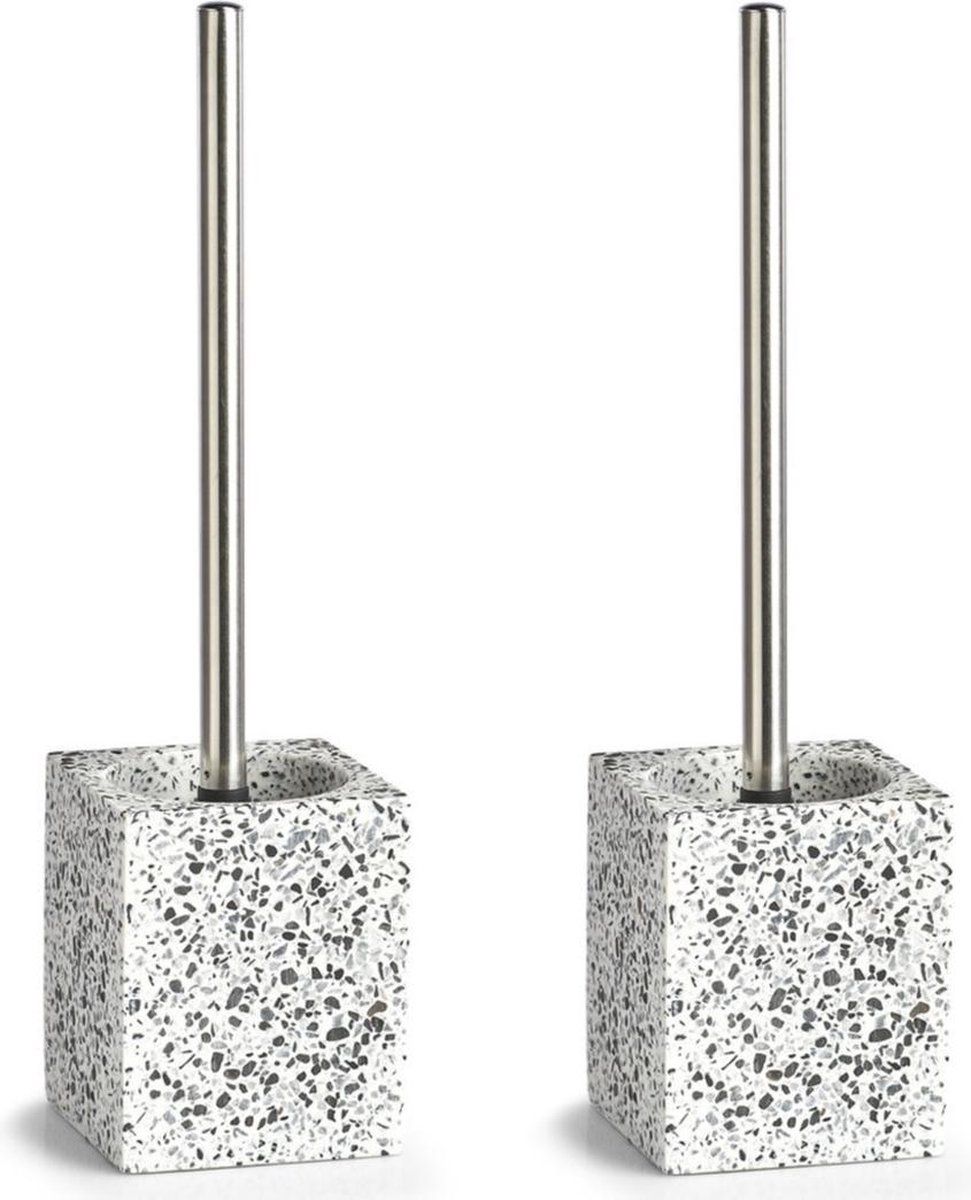 ZELLER 2x Toiletborstels met mozaiek decoratie 38 cm - Wit
