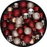 Merkloos / Sans marque Billiet - Vanlaere Set van 40x stuks kunststof kerstballen mix champagne en donkerrood 3 cm