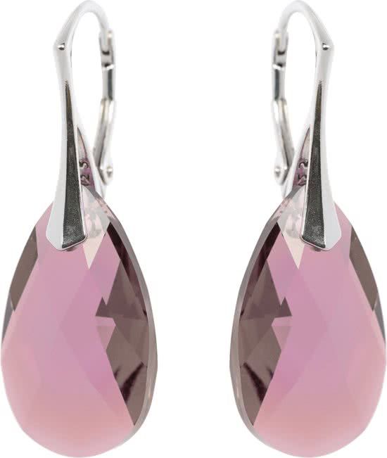DBD Zilveren Oorbellen met Swarovski Elements Antique Pink 22MM