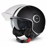 VINZ Helmets Arenas Jethelm met Zonnevizier - Scooterhelm Retro & Motorhelm Retro - Gestreept - Mat Zwart - M