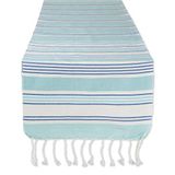 DII Tidal Stripe Tafelloper, katoen, 35,6 x 182,9 cm, strandblauw