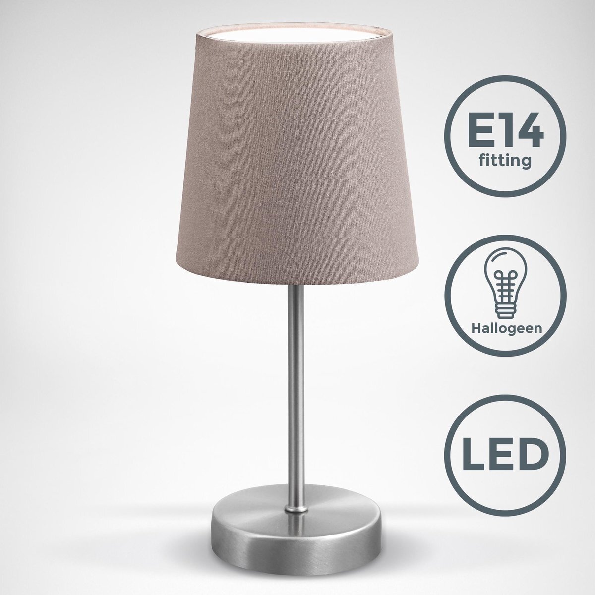 B.K.Licht - Taupe Tafellamp - klassieke - design - voor binnen - aan/uit schakelaar - slaapkamer - bedlamp - netstroom - stof - E14 fitting - excl. lichtbron