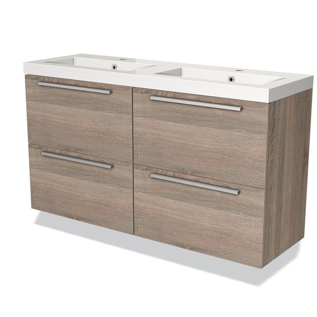 Maxaro Badkamermeubel 120cm Modulo Slim Eiken 4 lades Vlak Wastafel Mineraalmarmer - 6095818232228