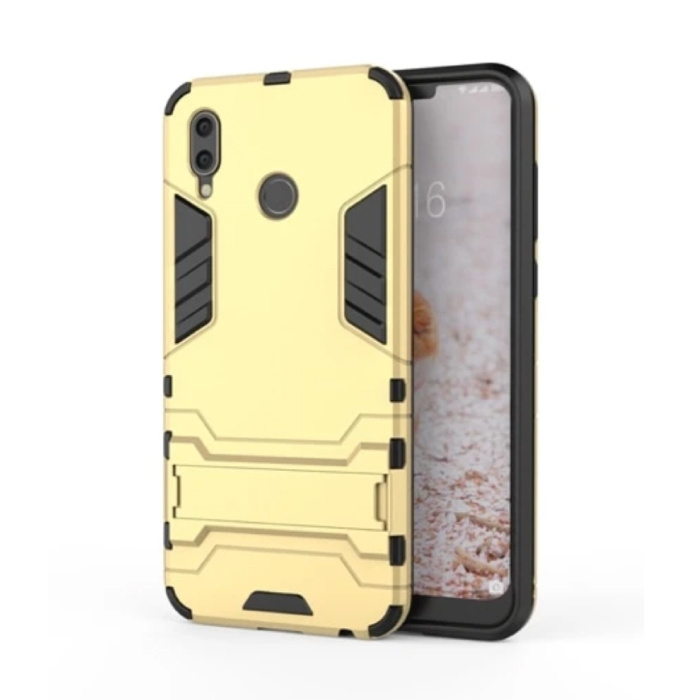 HATOLY iPhone XS Max - Robotic Armor Case Cover Cas TPU Hoesje Goud + Kickstand