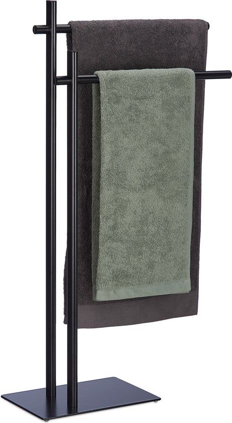 Relaxdays Handdoekrek Staand - Zwart - 2 Armen - 87.5 cm