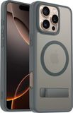 Coverzs matte magneet hoesje met standaard geschikt voor Iphone 16 Pro Max (Grijs)