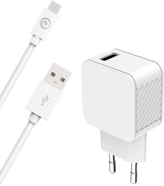 Bigben Connected USB A-netoplader 2,4 A FastCharge met Micro-USB kabel, Wit