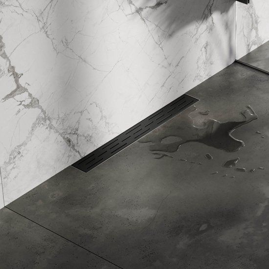 Brauer Douchegoot 60cm - met Muurflens - Standaard Rooster - Mat Zwart