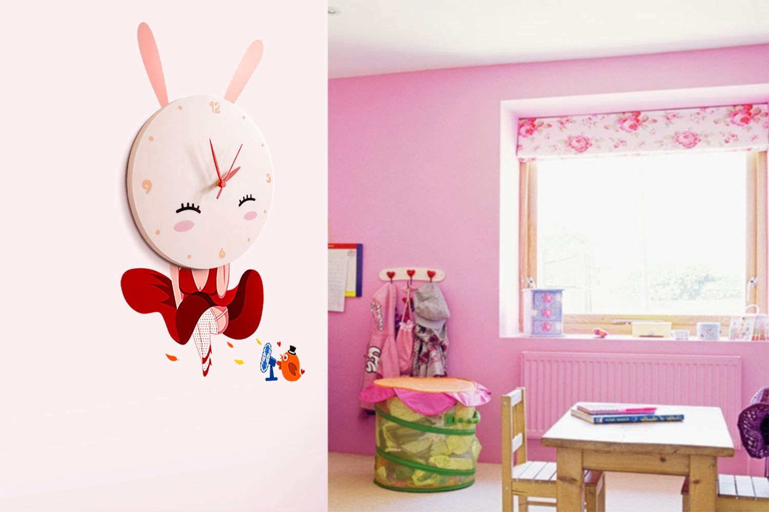 JP4Kids JP-HYGZ004 Sweet Rabbit Klok - Kunststof - 62x48 cm - Roze