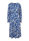comma Maxi-jurk met dierenprint, lange mouw, ronde hals, A-lijn, koningsblauw, maat 40
