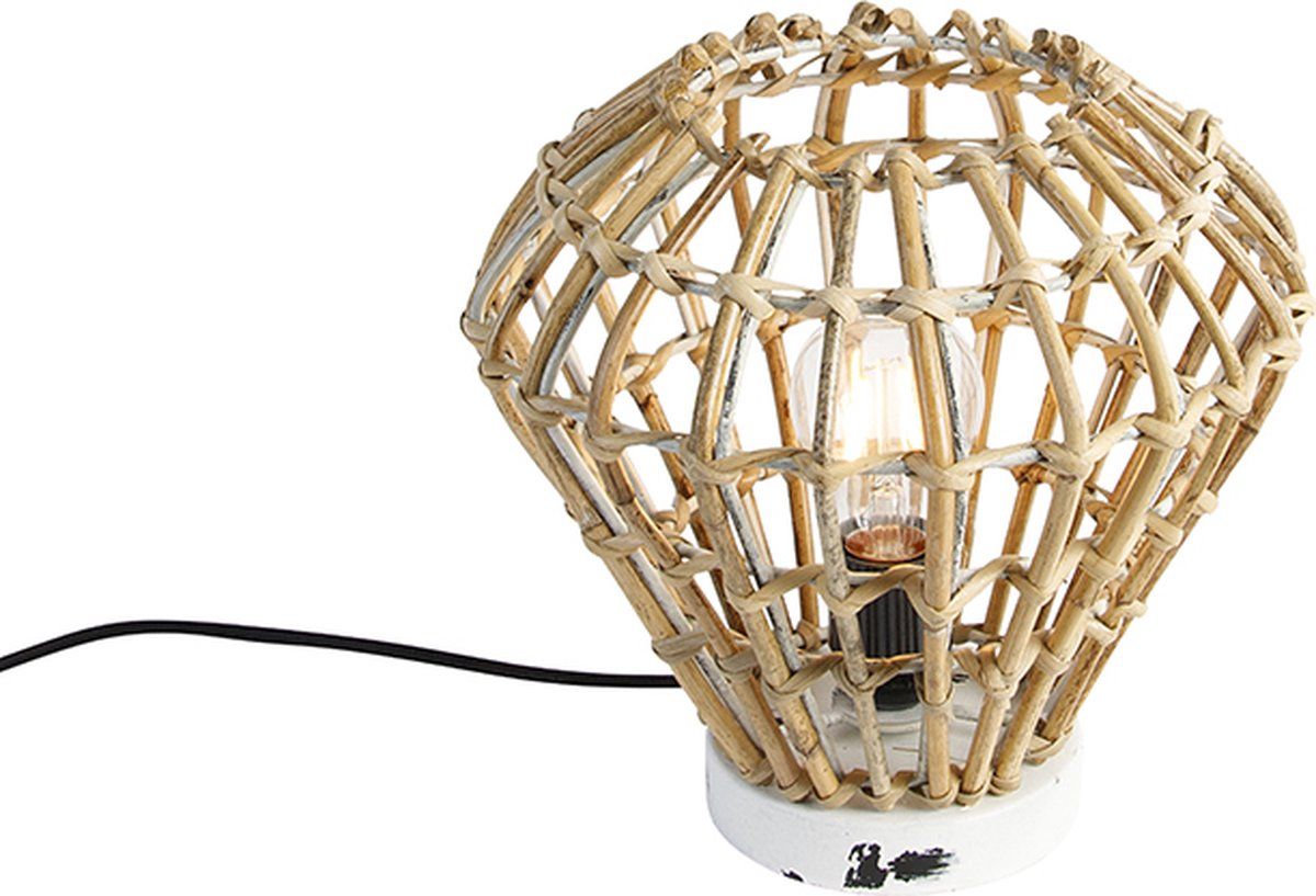 QAZQA Diamondcanna Tafellamp - Landelijk - Bamboe - Naturel - H 24 cm