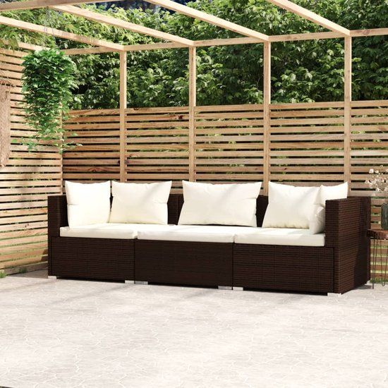 The Living Store Sofa tuinset - Bruin - PE-rattan - Modulair - 3-zits - Afneembare kussens