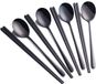 Unyqoos® Set de 4 baguettes et cuillère coréennes, noir, en acier inoxydable 304 – réutilisable pour dîner, sushi et hotpot