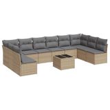 vidaXL 11-delige Tuinset met Kussens, Polyrattan, Beige