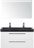 BES LED Seville Badmeubelset 100 cm - Wit Hoogglans - Wastafel Lucca 2 Kraangaten met Sence Spiegel