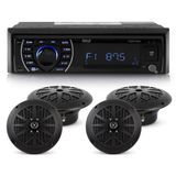 Pyle Marine Bluetooth Radio met 4 Waterbestendige 16.5 cm Speakers – Single DIN AM FM Stereo met USB SD MP3 Handsfree Bellen en Afstandsbediening