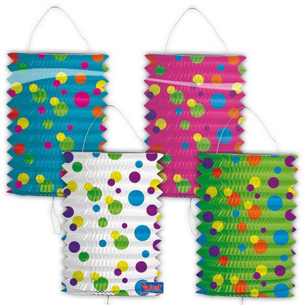 Folat Lampion Gekleurde Stippen 16cm - 4 stuks