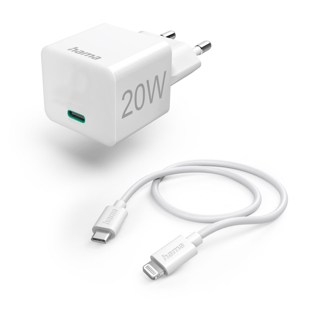 Hama 20W USB-C PD Fast Charger with Lightning Cable - White