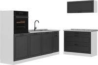 Vicco Complete keukeneenheid R-Line, Antraciet landelijk/Wit, 220 cm marmer werkblad