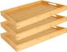 Plateau en bambou rectangulaire - 3 pièces - poignées - 35 x 25 x 3 cm - pour boissons, petit-déjeuner et décoration de cuisine