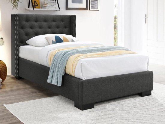 Merkloos Bed MASSIMO gewatteerd hoofdbord met capitons - 90 x 200 cm - Grijs