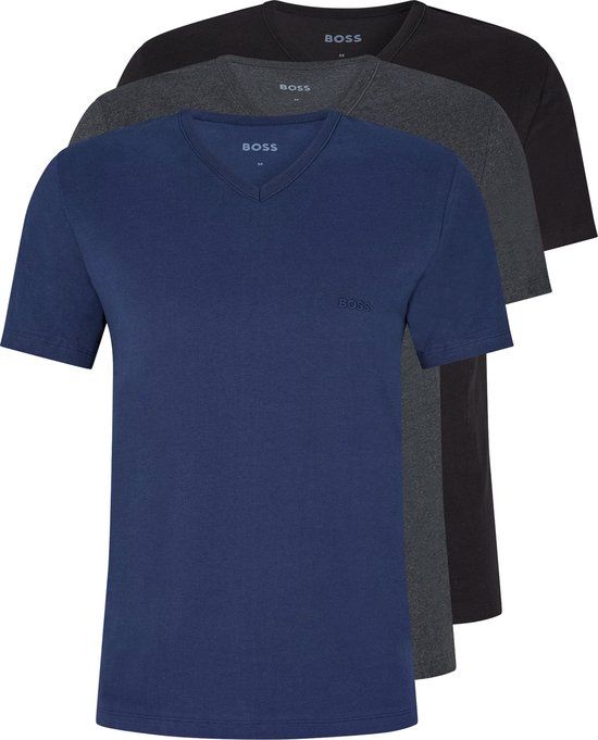 HUGO BOSS Classic T-shirts 3-pack - Men - V-neck - Navy/Grey/Black - Size S