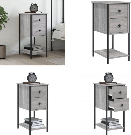 vidaXL Nachtkastje 32x42x70 cm bewerkt hout grijs sonoma eikenkleurig