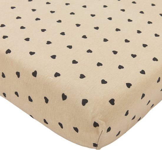 Meyco Baby Sweet Heart Hoeslaken Junior Bed - Soft Sand/Black - 70x140/150cm