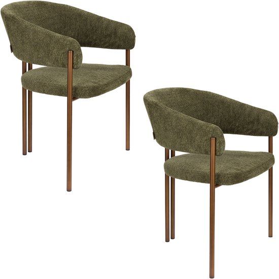Dutchbone Naida Eetkamerstoelen Armleuning Groen - Set van 2