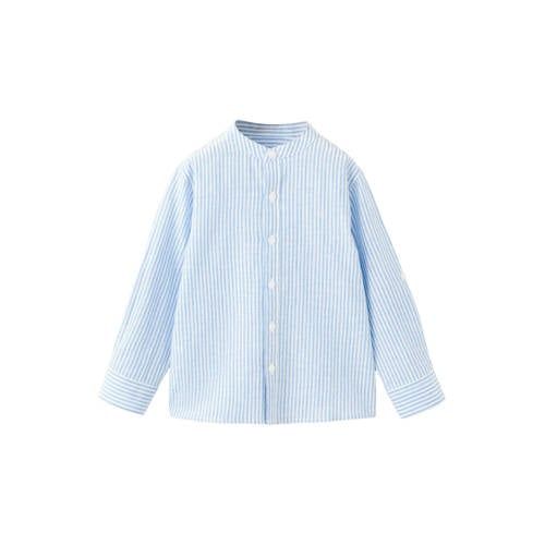 Mango Kids gestreept casual overhemd met linnen lichtblauw