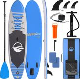 SereneLife Opblaasbaar SUP board - Antislip Paddle Board met Peddel, Pomp, Leash en Accessoires - Blauw/Wit