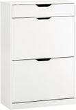 SoBuy Schoenenkast met 2 Kleppen en 1 Lade – Moderne Schoenenopslag voor Hal of Entree – Wit Halmeubel – 60x30x90 cm, FSR180-W