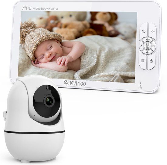 Lovinoo Babyfoon met Camera - Baby Monitor - Op Afstand Bestuurbaar - Babyphone - Temperatuursensor - Uitbreidbaar Tot 4 Camera's - Terugspreekfunctie - Zonder Wifi en App - 7.0 Inch HD Scherm