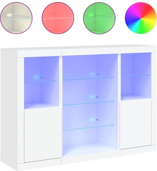 vidaXL Dressoirs met LED-verlichting 3 st bewerkt hout wit