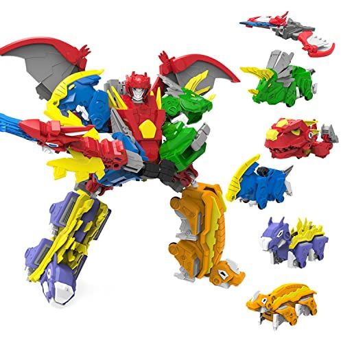 GAGINAN Dinosaurus Combinatie Robot Kinderen Speelgoed, 26 cm 6-in-1 Transformatie Robot Cijfers, Demontage Speelgoed voor Jongens en Meisjes Leeftijd 6+ (10 IN 6-in-1)