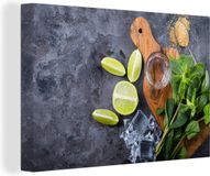 OneMillionCanvasses Canvas Schilderij Snijplank - Glas - Fruit - Citroen - 30x20 cm - Wanddecoratie