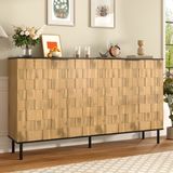 OKWISH Dressoir - Mosaïek Deuren - 160x35x80,5 cm - 2 Deuren - Opbergruimte voor Woonkamer en Hal - Spaanplaat Naturel