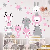Muursticker Scandinavische dieren Girly + 60 sterren