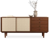 IDIMEX SIMONA dressoir van massief hout met rotanvlechtwerk – kastanjebruin