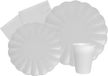 Party Tableware Set Flower Shape for 8 people (44 pcs: 8 plates Ø23cm, 8 plates Ø18cm, 8 cups 200ml, 20 napkins 33x33cm) in eco-friendly compostable paper, white