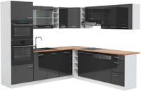 Vicco Cuisine d'angle R-Line, Anthracite Brillant/Blanc, 247 x 237 cm, WB Chêne