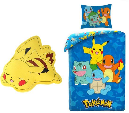 4KidsOnly Pokemon Dekbedovertrek met kussen - 140 x 200 cm - Blauw set