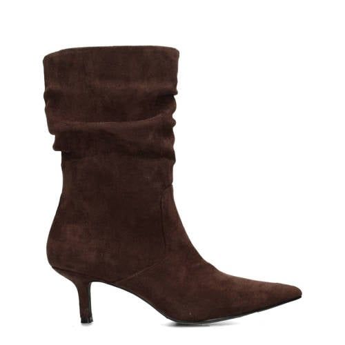 POSH by Poelman Ellie halfhoge laarzen met afzak effect donkerbruin