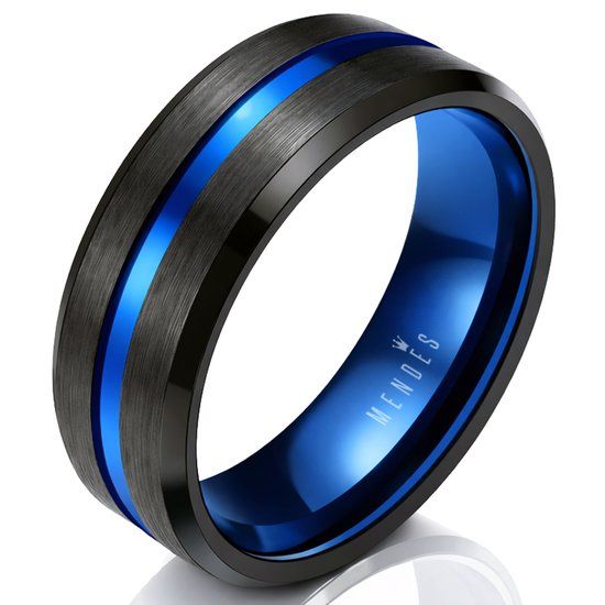 Mendes Lookinggoodtoday Heren ring Wolfraam Zwart Blauw 8mm-21.5mm