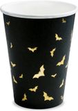 Merkloos / Sans marque PartyDeco Halloween papieren bekertjes - vleermuizen - 6x stuks - zwart/goud - 220 ml