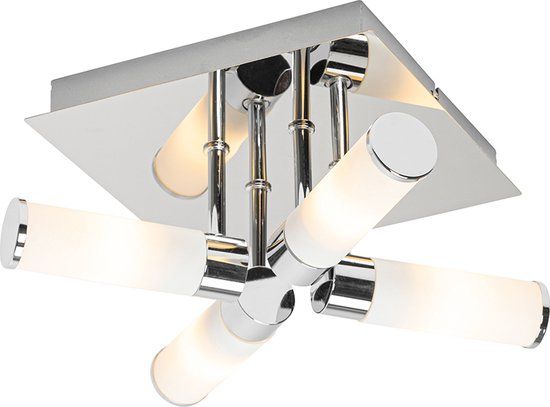 QAZQA Bath - Modern Bathroom Ceiling Light - 4-Lights - Chrome - 23 cm - IP44