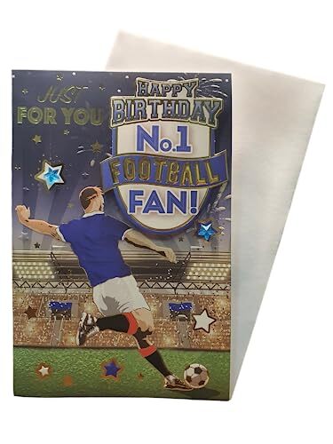 Sensations / Xpress Yourself "Express Yourself" verjaardagskaart voor nummer 1 blauw en wit thema - inclusief envelop - voetbalfan verjaardagskaart (FG7518A/03)