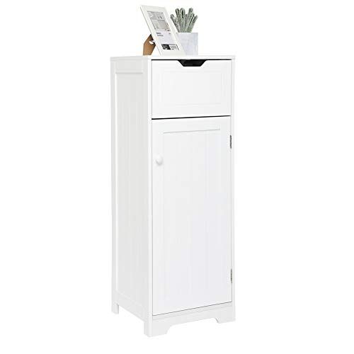 Meerveil Badkamerkast smal, badkamerkast met 1 schuiflade, 1 deur, 2 planken, 32 x 30 x 87 cm, wit MDF hout gelakt, badkamermeubel voor badkamer, keuken, woonkamer en entree