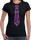 Bellatio Decorations Verkleed T-shirt dames - panterprint stropdas - zwart - foute party - carnaval M